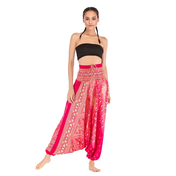 Bohemian Pants Women Pantalones Mujer Hippie High Waist Rayon Harem Baggy Boho Yoga Beach Wear Pour Femme Calca Feminina Printed