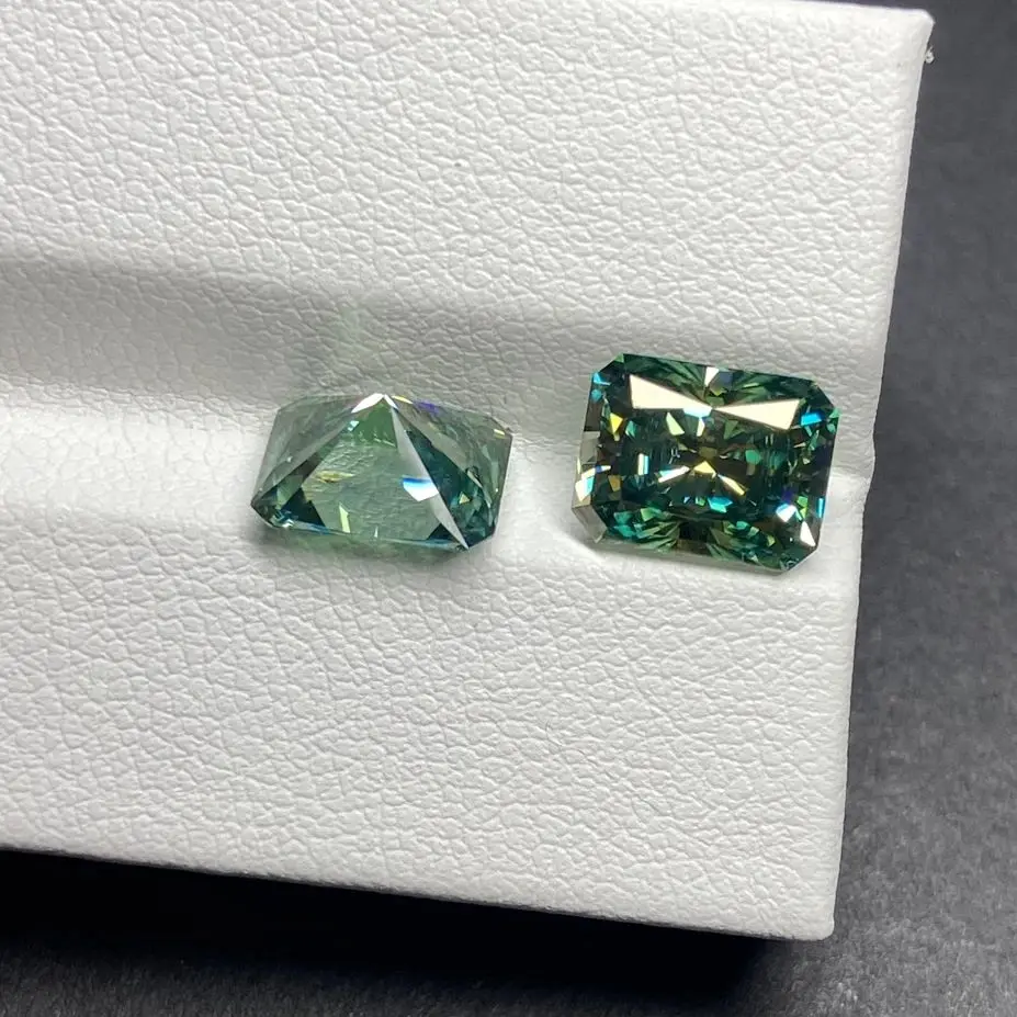 7x9mm 3 Carat GRA Lab Grown Radiant Cut Green Moissanite Diamond Gemstone