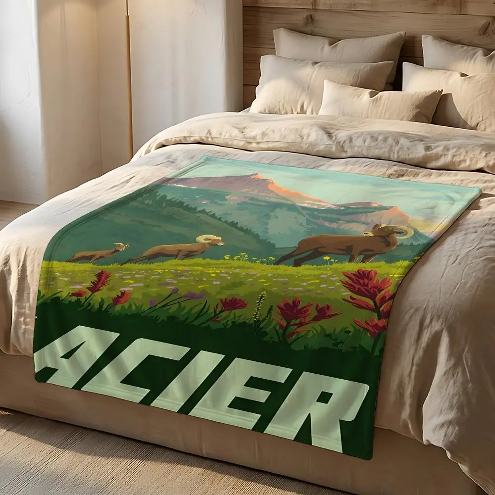 National Park Glacier National Park Throw Short Plush Throw Blanket Soft Skin-Friendly Multi-Scene Home Office