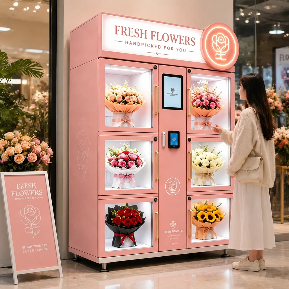 FL Beginner Florist Flower Vending Cabinet Movable Base Frame Multi-bouquet Storage Intelligent Vending Equipment