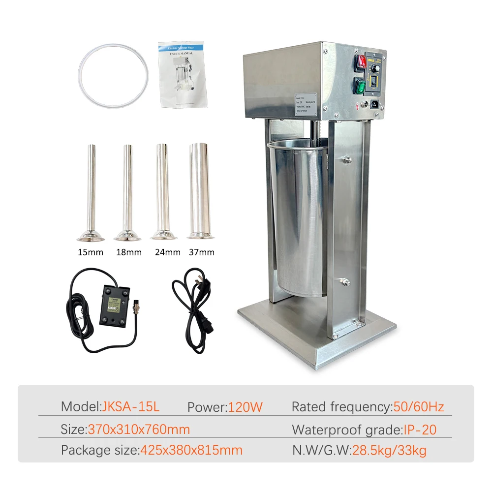 JINKUN الفولاذ المقاوم للصدأ آلة حشو السجق الكهربائية 15L سعة فراغ حالة جديدة منفذ المصنع المباشر