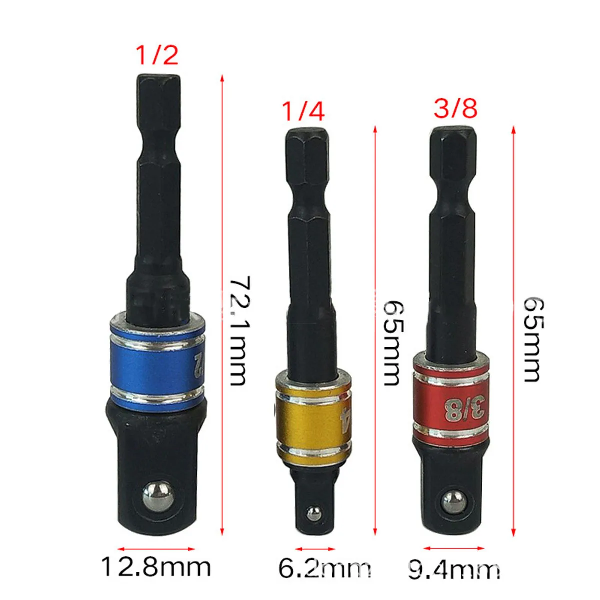 

3pcs Safety Lock Bead Adapter Extended Length Hard To Reach Spaces Spring Ball Lock Hex Sandblasted Durable Steel