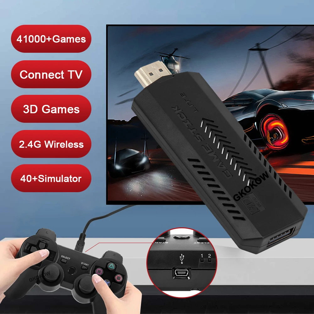 X2 PLUS Video Game Stick 4K HD Output 2.4G Double Wireless Controller Up to 41000 Games 128GB Retro Games for PSP PS1 FC