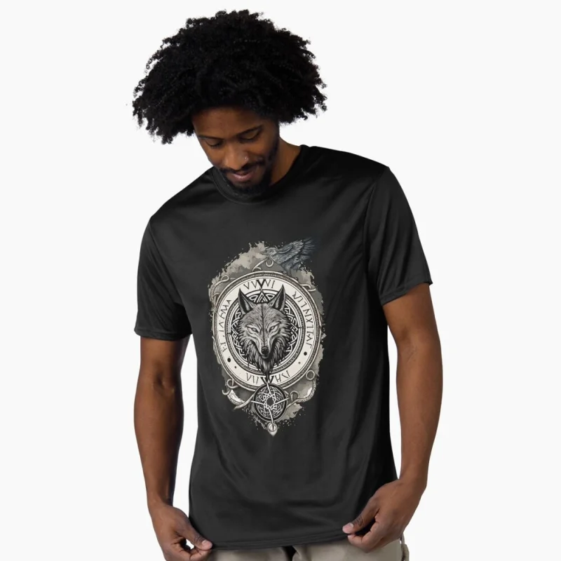 

0415 Fenrir Viking Wolf Compass Gift T-Shirt Viking Runes Norse Myths printed Graphic clothes 100% cotton Tee All size tops