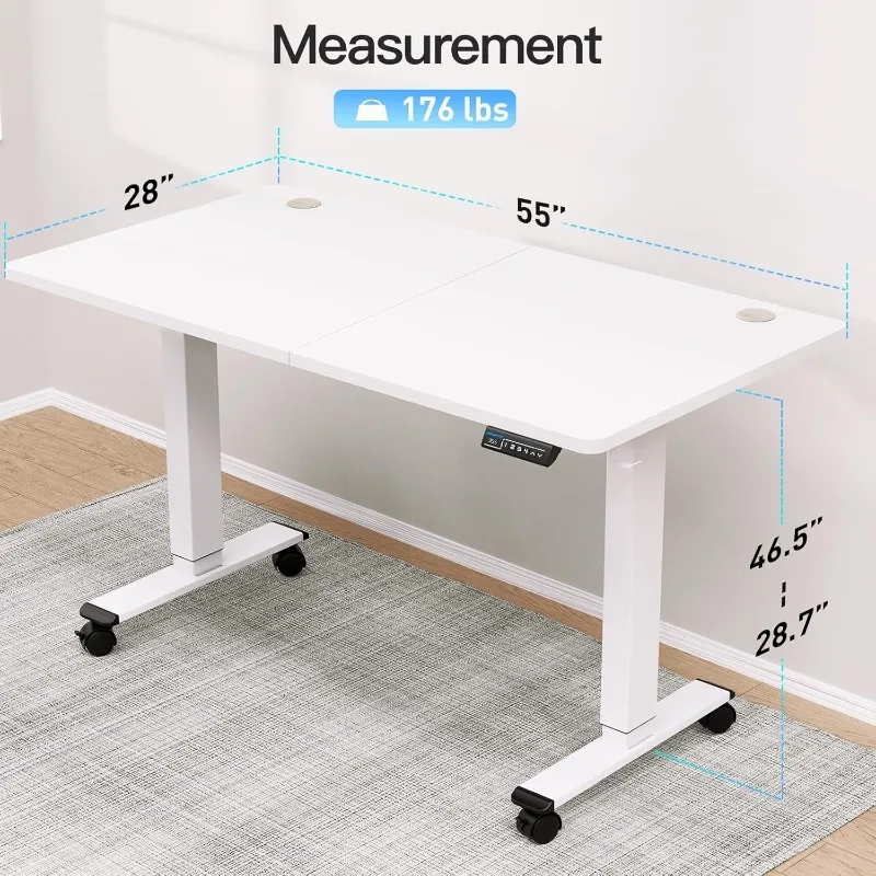 Electric Height Adjustable Standing Desk, 55 x 28 Inches Sit Stand Desk with Memory Controller, Ergonomic Stand Up