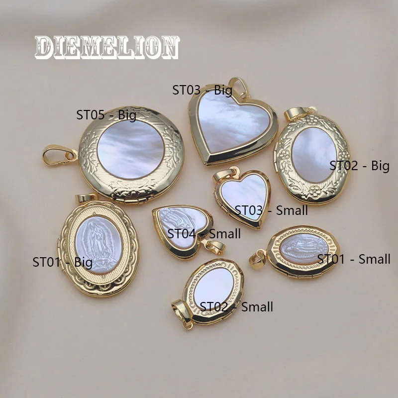 Luxury 18K Gold Plated Natural MOP Shell Oval Medal Religious Virgin Pendant Necklace for Women Can Opened Closed To Hold Photos