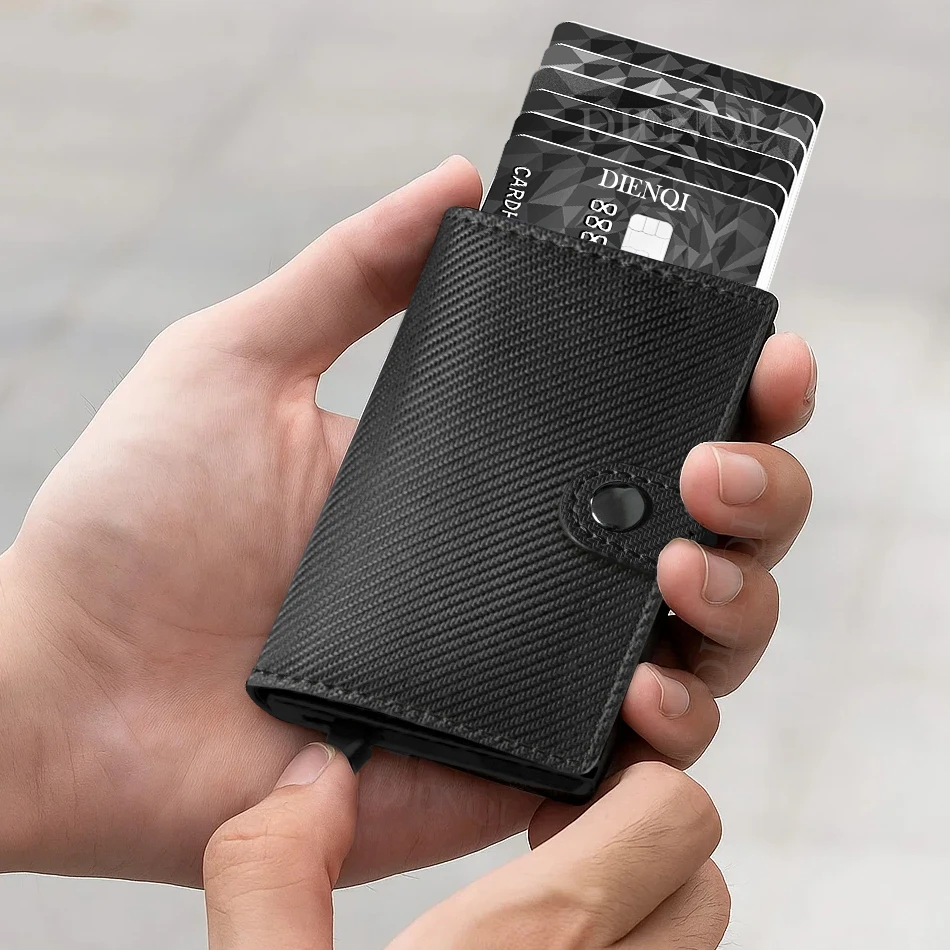 

Модный кардхолдер-кошелек для кредитных карт с RFID-защитой, умный карбоновый чехол для банковских и ID-карт для мужчин и женщин