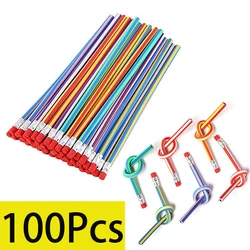 100Pcs Bendy Fun Pencils for Kids,Magic Bendable Flexible Colorful Stripe Soft Rubber Pencils with Erasers for Classroom Gifts