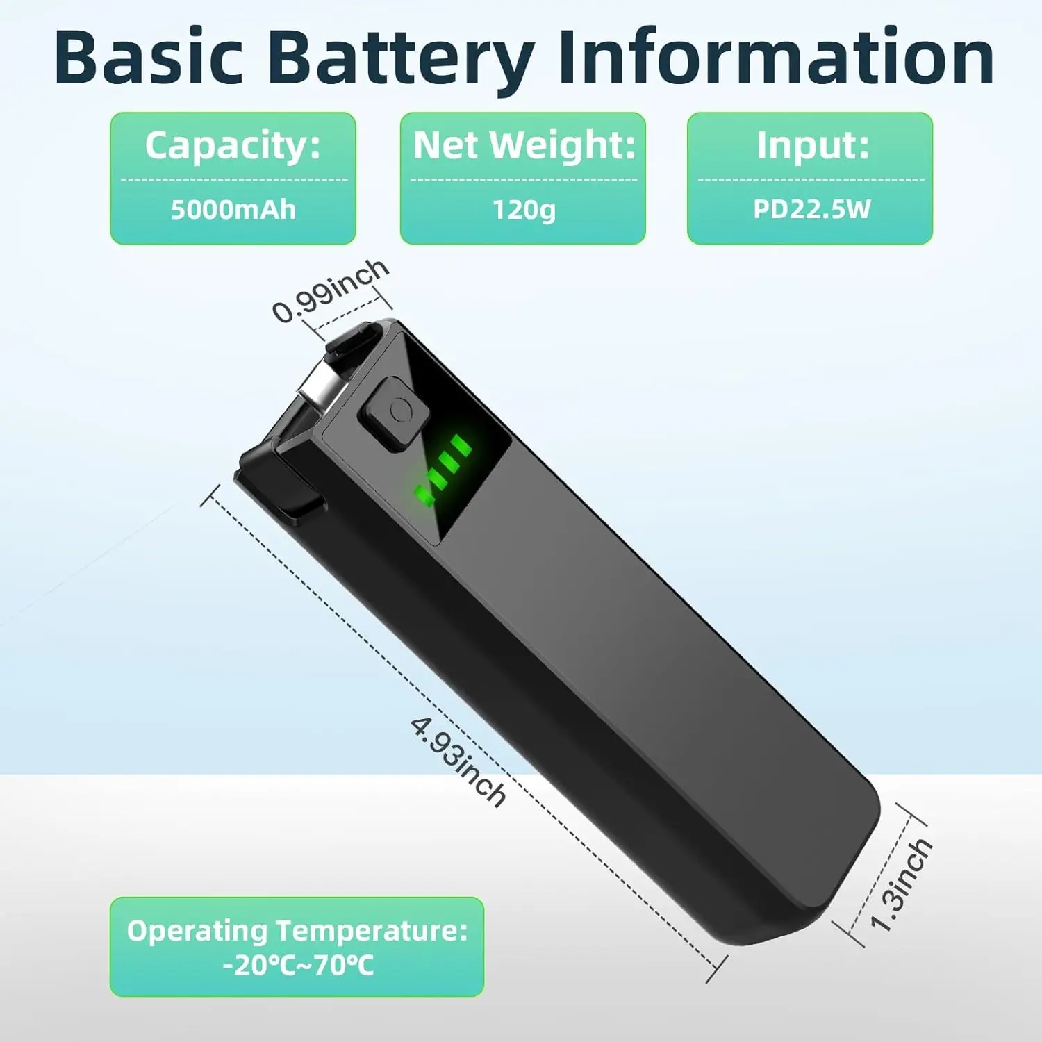Punho Portátil da Bateria do Bolso Carga Rápida Incorporado de 22.5w e Rosca Reservada de ” 5000mah Apto para Dji Osmo Pocket 3