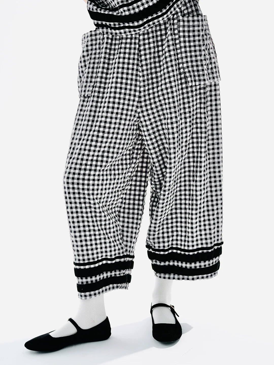 imakokoni black and white check stripes straight pants women's summer thin nine-minute pants loose wide leg pants 234188