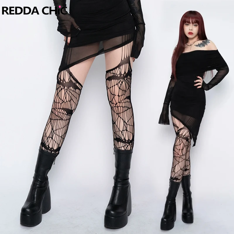 REDDACHiC Bat Spider Web Suspender Pantyhose Women Black Thigh High Tights Sexy Stockings Halloween Cosplay Punk Retro Clothes