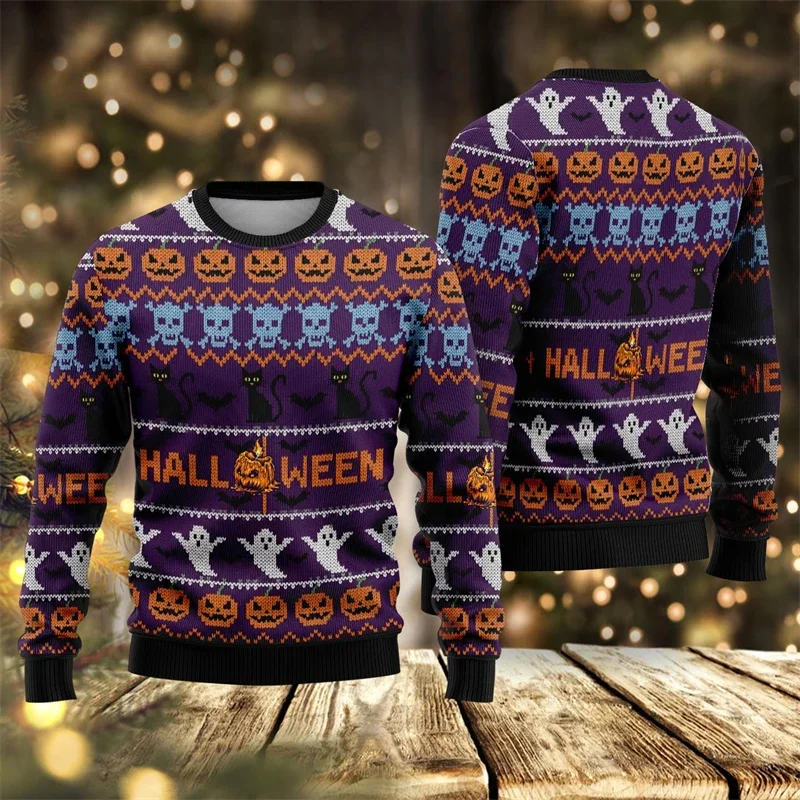 2026 Neuer Halloween-Hässlicher Pullover für Männer, Modische Kürbis-, Geister- und Totenkopf-3D-Druck-Sweatshirts, Lässige Übergroße Festtagskleidung – Detail 3