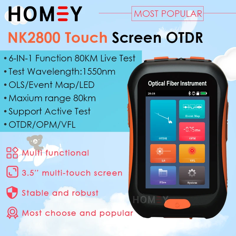 

Free Shipping OTDR NK2800 Active Fiber 1550nm Optic Reflectometer VFL OLS OPM Event map 20dB 80Km Fiber Cable Ethernet Tester