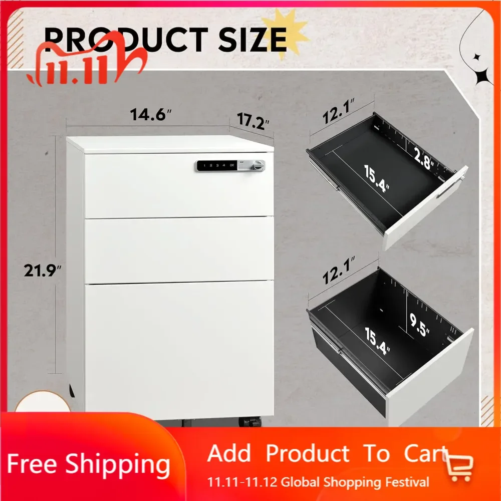 

Шкаф для документов с 3 ящиками и кодовым замком, полностью собранный металлический шкаф для хранения документов (кроме колесиков), мобильный шкаф для документов под столом.