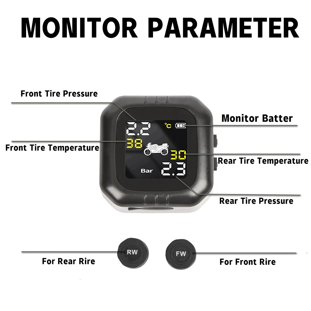 Universal Motorcycle TPMS Tire Pressure Monitoring System Wireless LCD Display For Benelli TRK702X For BMW R1200GS R1250GS G310R