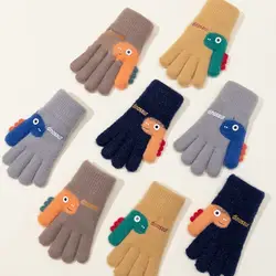 7-12 Years Old Winter Knitted Gloves Cartoon Dinosaur Elastic Five-finger Gloves Fashion Thickend Kids Gloves Boys and Girls
