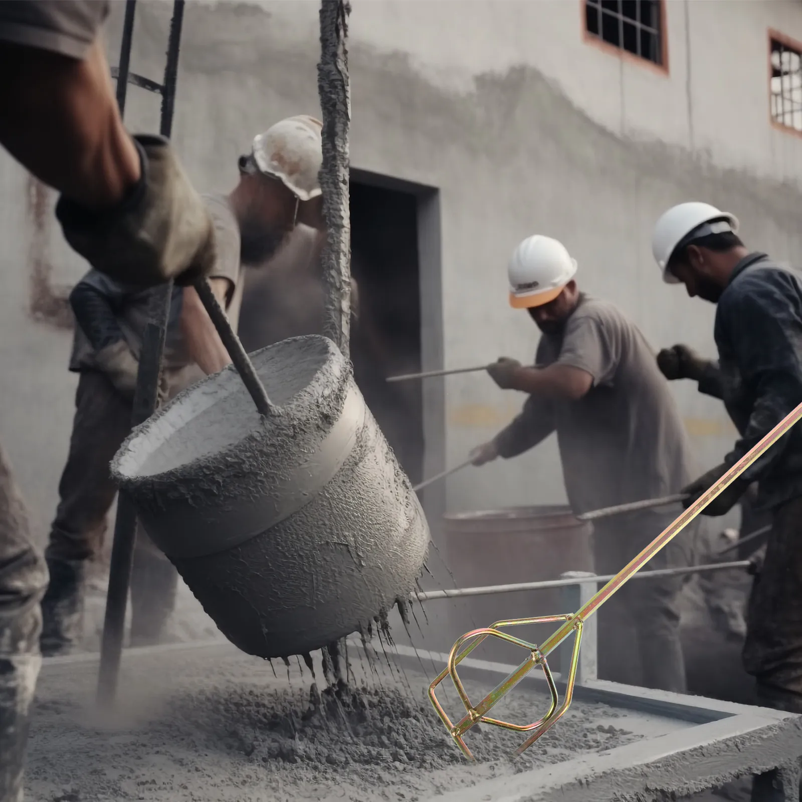 Concrete Mixing Rod Steel for Power Drill Flat Bottom Design Efficient Paint Stirrer Mud Mixer Attachment for Drills