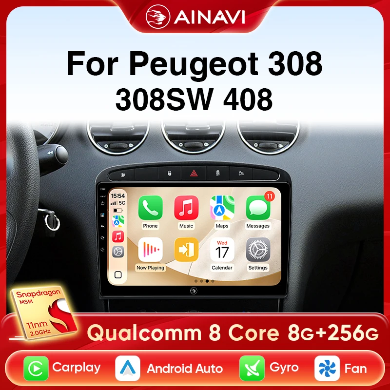 Ainavi Car Radio For Peugeot 308 308SW 408 2012 2014 2016 2018 2020 Wireless Carplay Android Auto Car Multimedia Player 2 Din