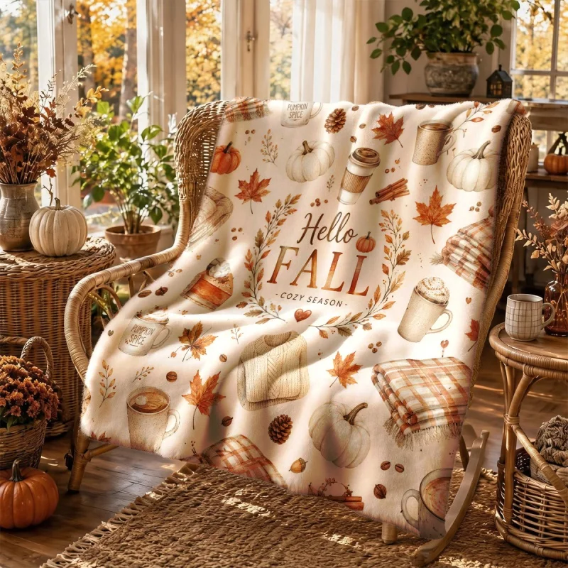 Fall Maple Cross Throw Blanket, Autumn Leaf Faith Quote Printed Soft Warm Flannel Blanket for Sofa Bedroom Decor
