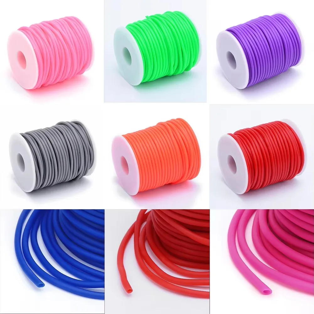 1Roll 2mm 3mm 4mm Holle Pijp Buisvormige Rubberen Koorddraad Omwikkeld met Plastic Spoel Voor DIY Sieraden Maken Bevindingen - afbeelding 2