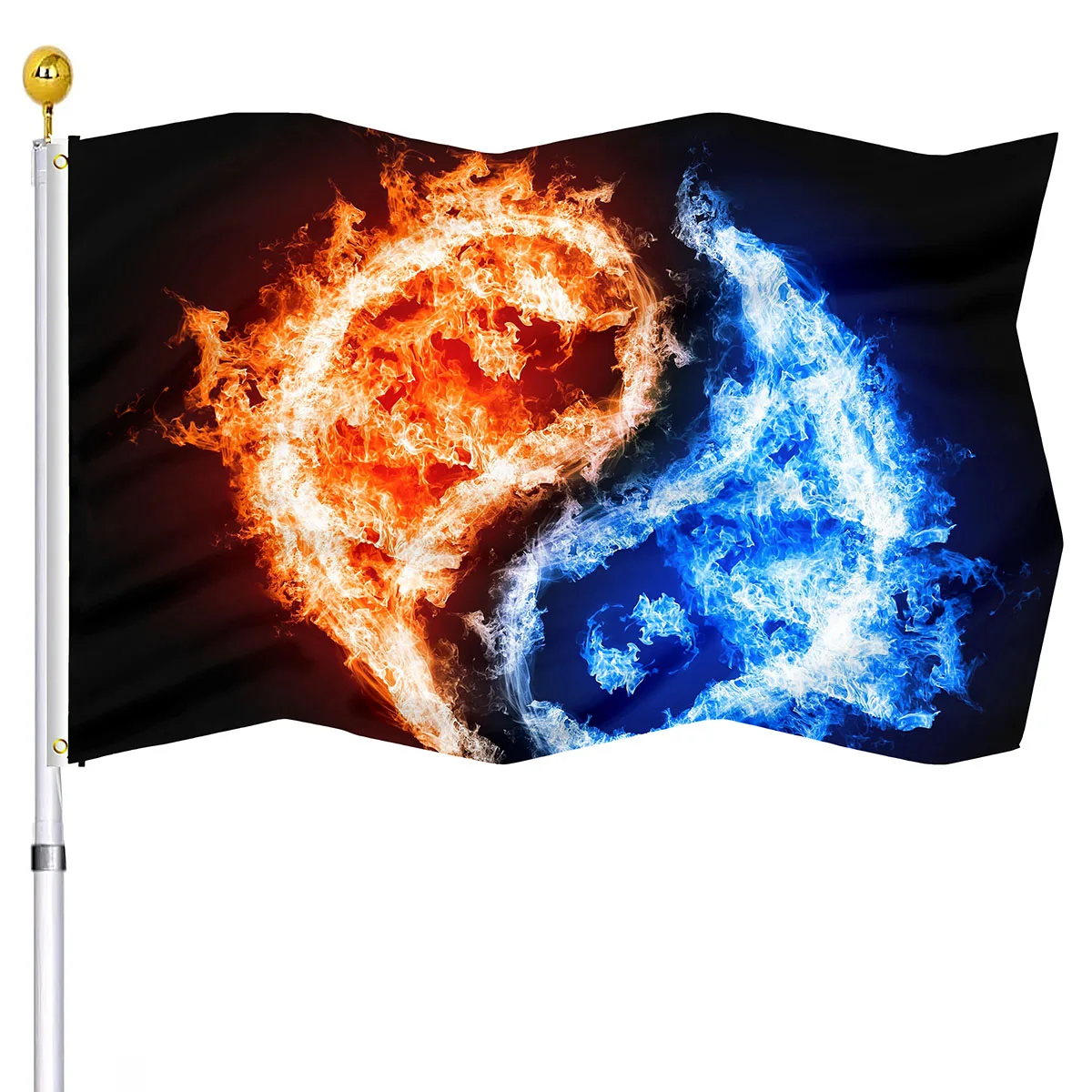 

Yin Yang Flag Ice and Fire Art Design House Indoor Party Outdoor Decoration Double Stitched Flags Polyester with Brass Grommets