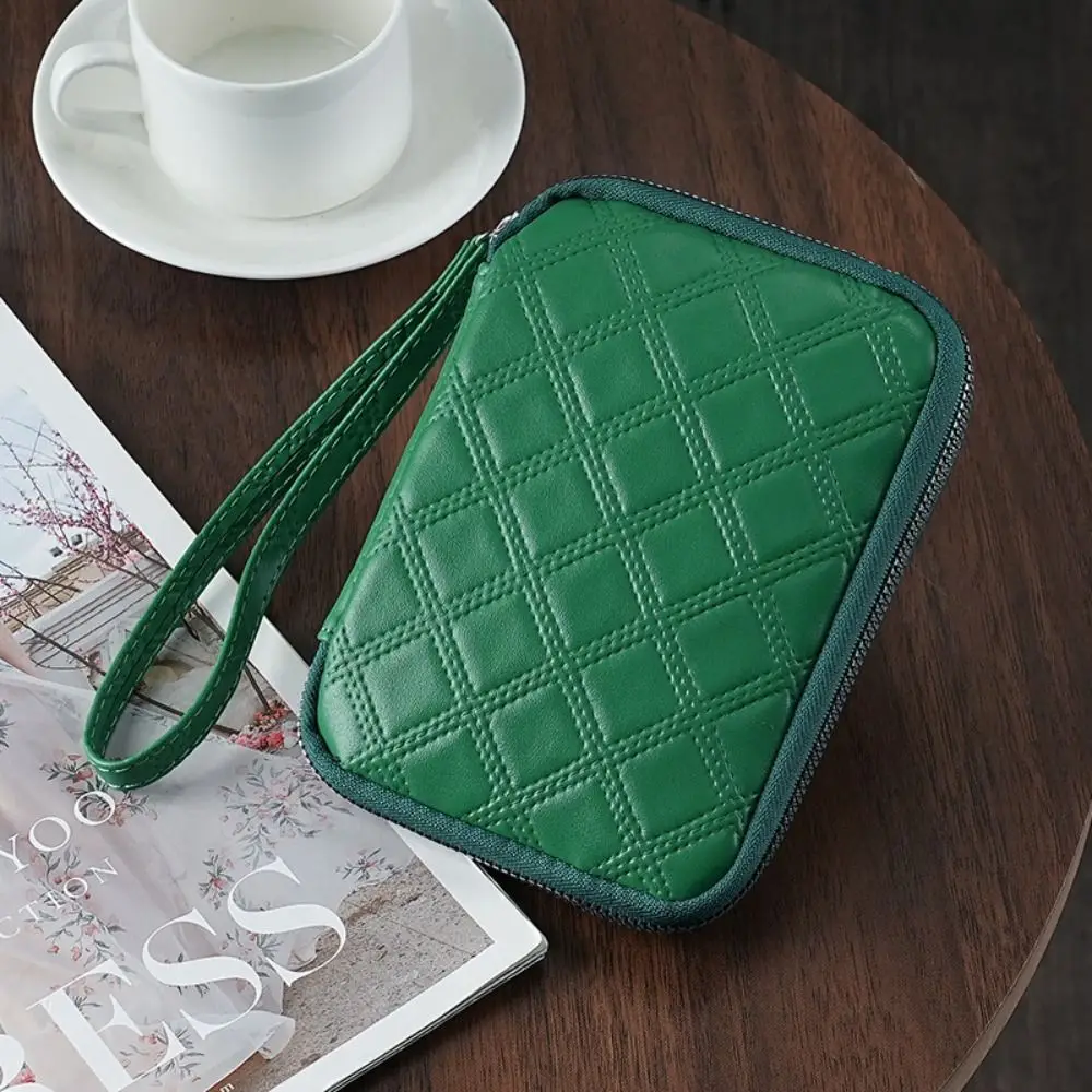

Multi-fuction Rhombus Coin Purse Large Capacity Zipper Solid Color Storage Pouch Keys Cards Headphone PU Leather Bag Organizer