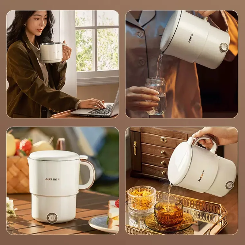 Hervidor eléctrico plegable de 800ml, olla de cocina portátil Multicooker, tetera de viaje, taza de calentamiento, olla de cocción lenta de acero inoxidable 304