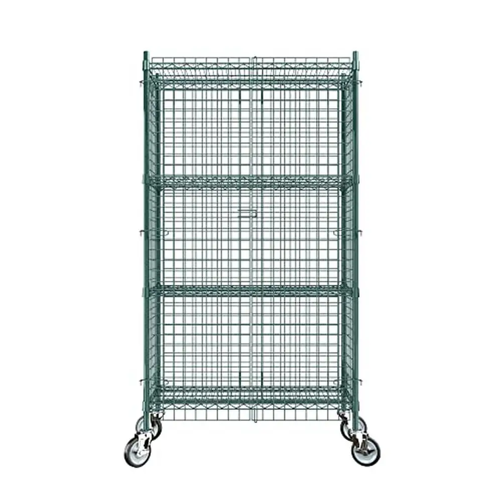 

NSF Listed Metal Wire Storage Cage Kit 18" x 36" x 70" Warehouse Security & Mobility Green Epoxy Finish 1320 lb Capacity