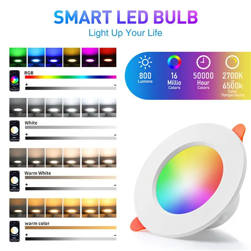 RGB LED Doodle Bluetooth Downlight Dimmable Spot Light Recessed Round Lights Dimmable APP Control Smart Life Ceiling Lamp Home
