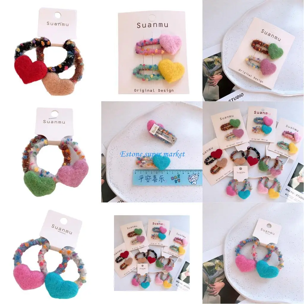 

090B Baby Hair Accessories Felt Clips Heart Design Girls Hair Tie Colorful Soft Safe Lightweight For Daily Fun