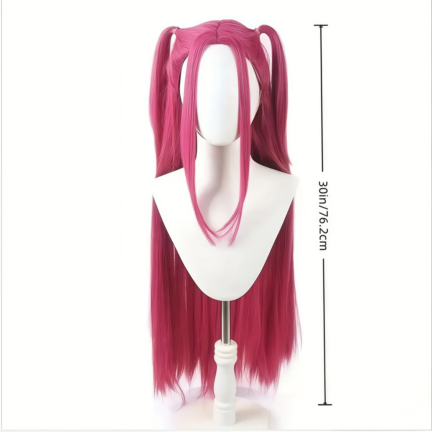 Rose-Colored Double Ponytail Long Straight Cos Synthetic Wig, Versatile Anime Full Headpiece Wig Birthdays, Heat-Resistant Fiber