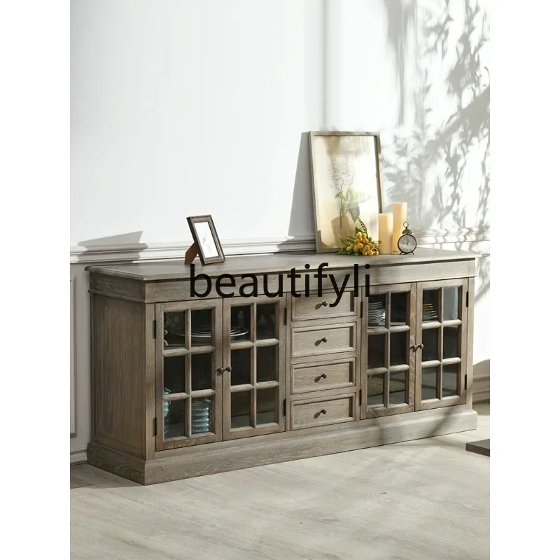

American Retro Sideboard Cabinet Small Apartment Light Luxury Solid Wood Living Room Home Storage Wine Cabinet