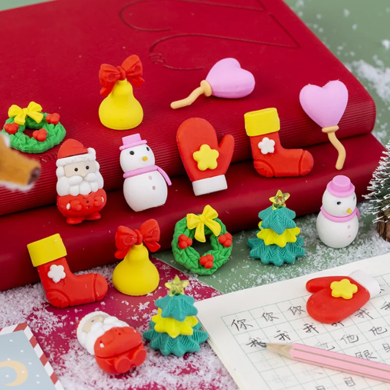 4 pcs/pack Christmas Stockings Santa Claus Rubber Eraser Primary Student Prizes Promotional Office School Supplies Stationery