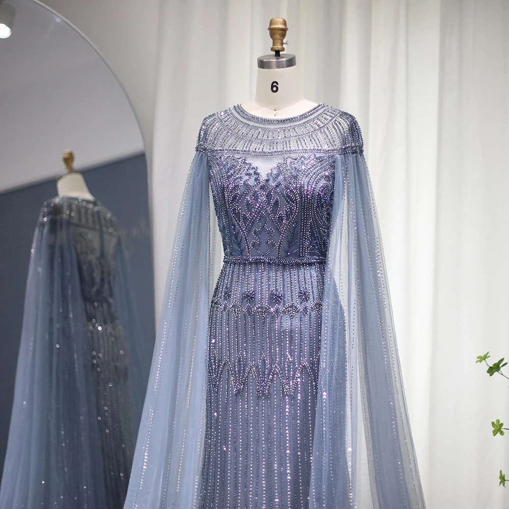 럭셔리 골드 머메이드 두바이 이브닝 드레스 케이프 슬리브 아랍어 핑크 플러스 사이즈 정장 파티 드레스 여성용, 웨딩 재고 있음 S204