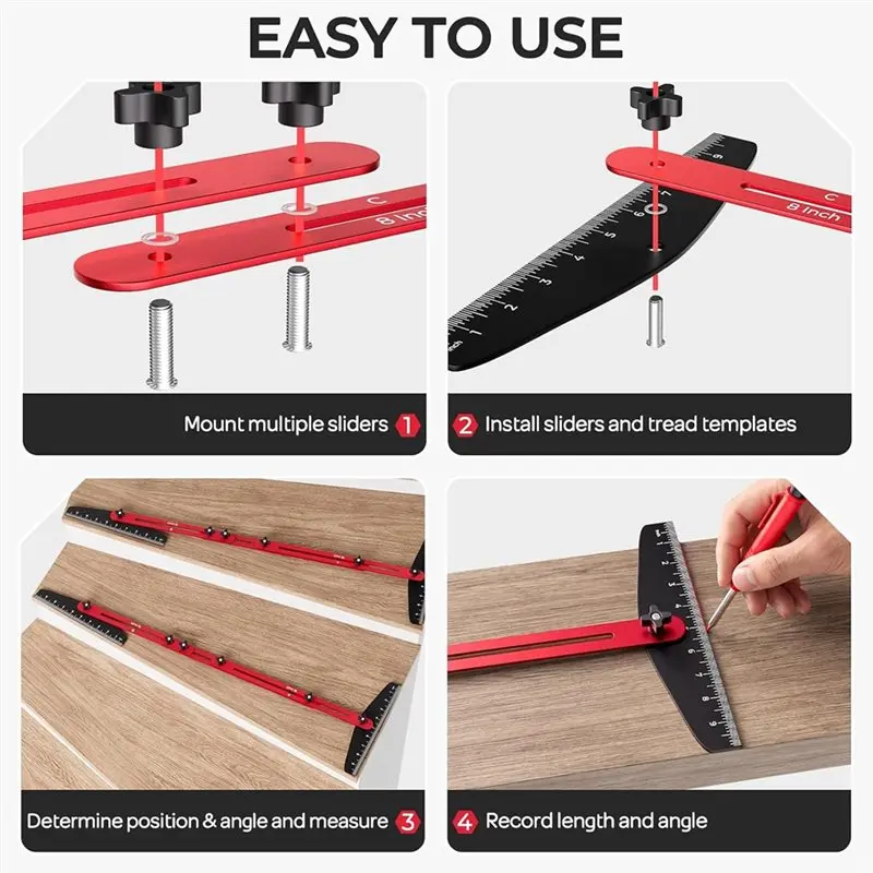 [Modernbuy】 Adjustable Stair Jig Tool Kit With Carpenter Pencil And Steel Ruler- Stair Tread Template For Precise Woodworking