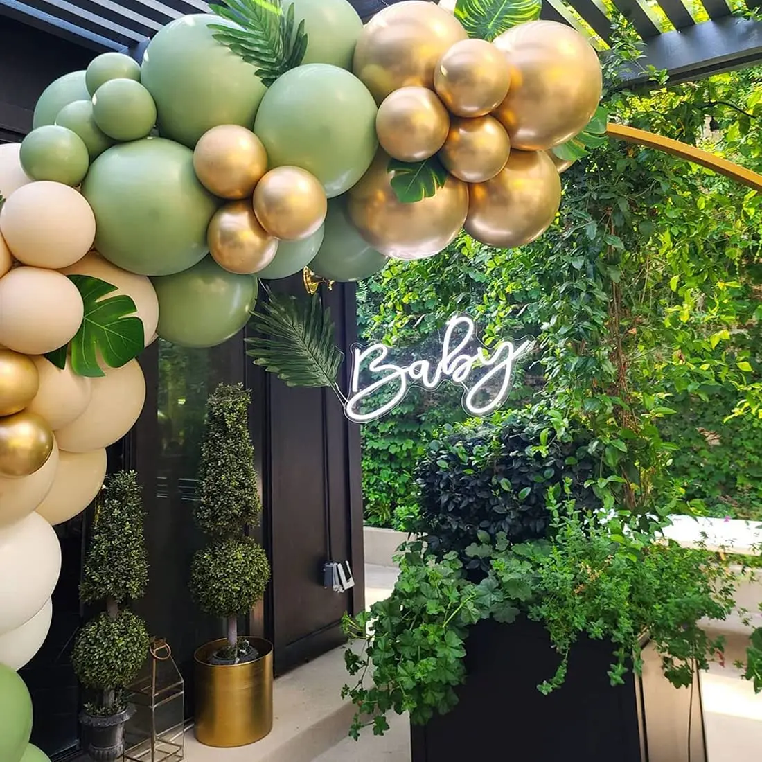 50PCS Sage Green Gold White Latex Confetti Balloons Baby Shower Birthday Wedding Party Decorations Globos