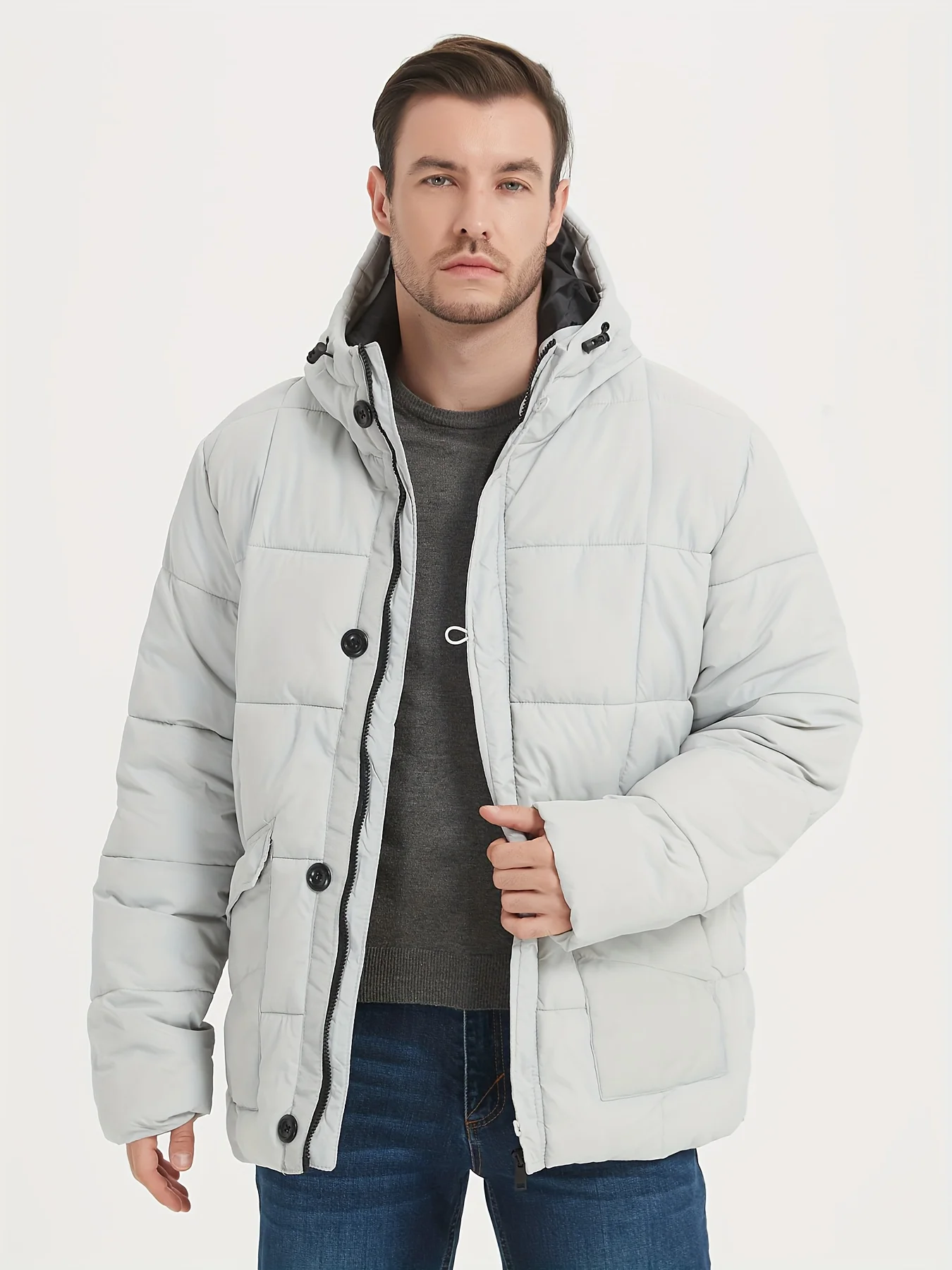 

Мужская теплая повседневная куртка с капюшоном — 100% полиэстер, ветрозащитная молния с длинными рукавами, зима — походы и активный отдых на свежем воздухе