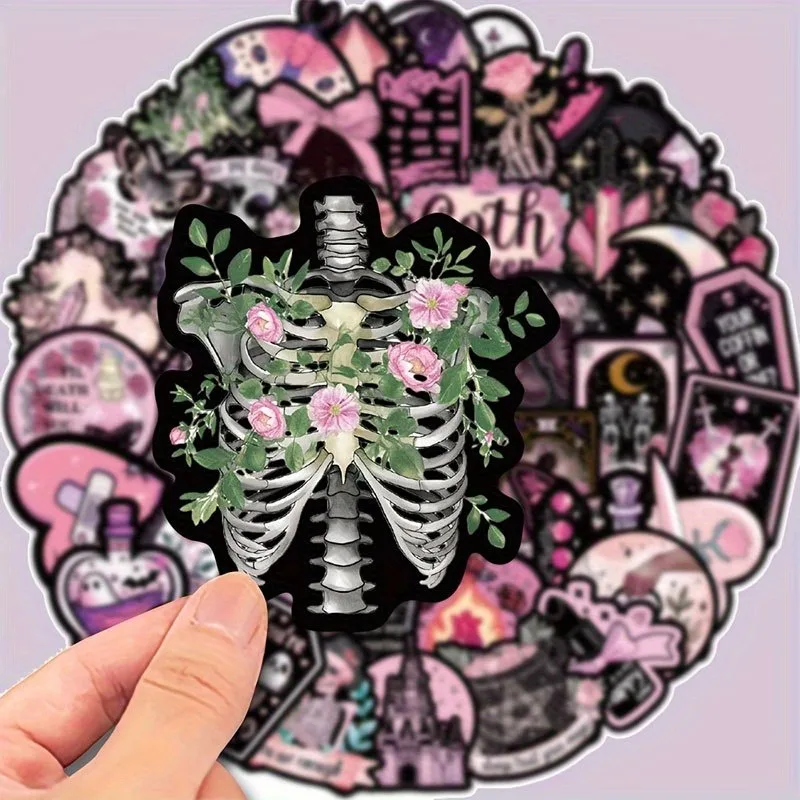 50/100pc Goth Witch Aesthetic Stickers Waterproof Vinyl Decals Pink Gothic Tarot Skull Stickers Scrapbook Laptop Water Bottle