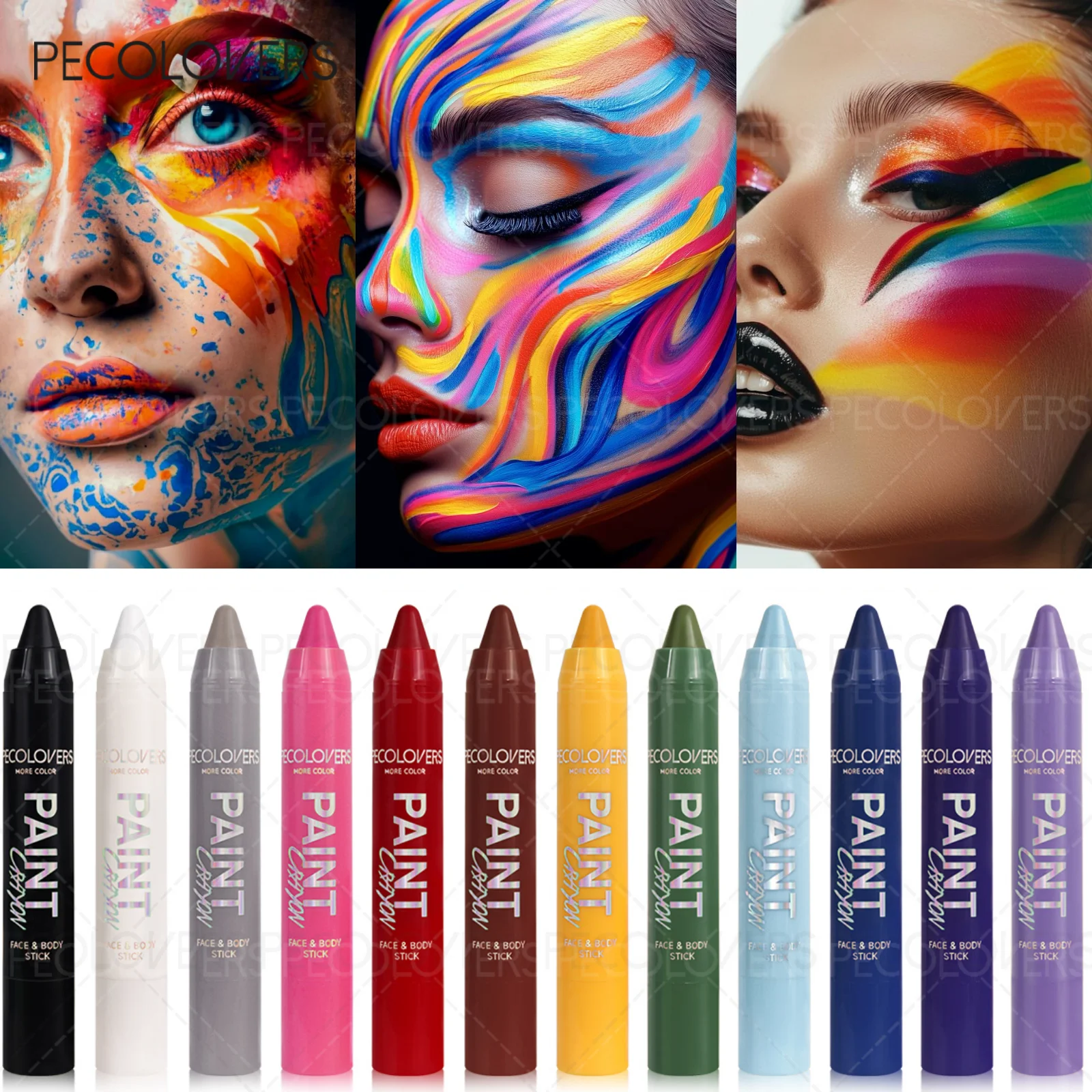 

Набор из 12 цветных карандашей для лица и тела, водостойкие масляные краски-карандаши для кожи, многоцветная система, для рисования на лице и теле