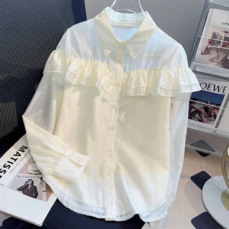 

Women Shirt Blouse New Long Sleeve Turn Down Collar Ruffles Chiffon Shirt Blouse Women Tops Blouses Blusa Blusas Para Mujer Q579