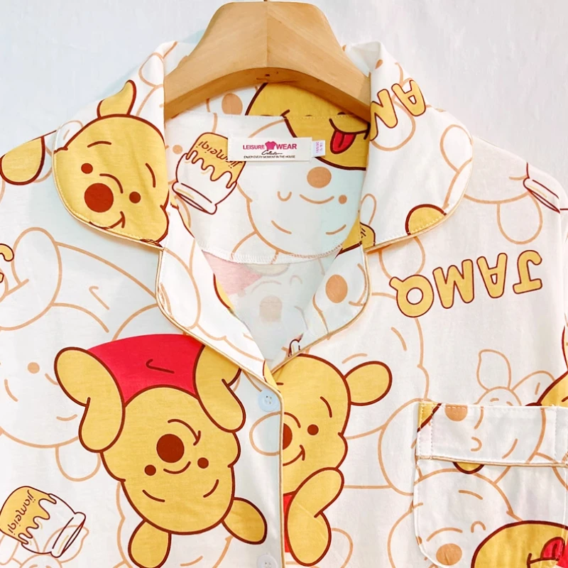 MINISO Disney Pajamas Pure Cotton Summer Loungewear Pooh Bear Couple Outfit Comfortable and Breathable Clothing Holiday Gift