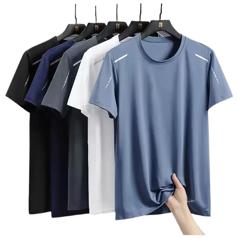 Ice Silk Running Shirts Men Loose Printing Short Sleeve Top Basketball Gym Sportswear For Male Fitness Workout Quick Dry Tee