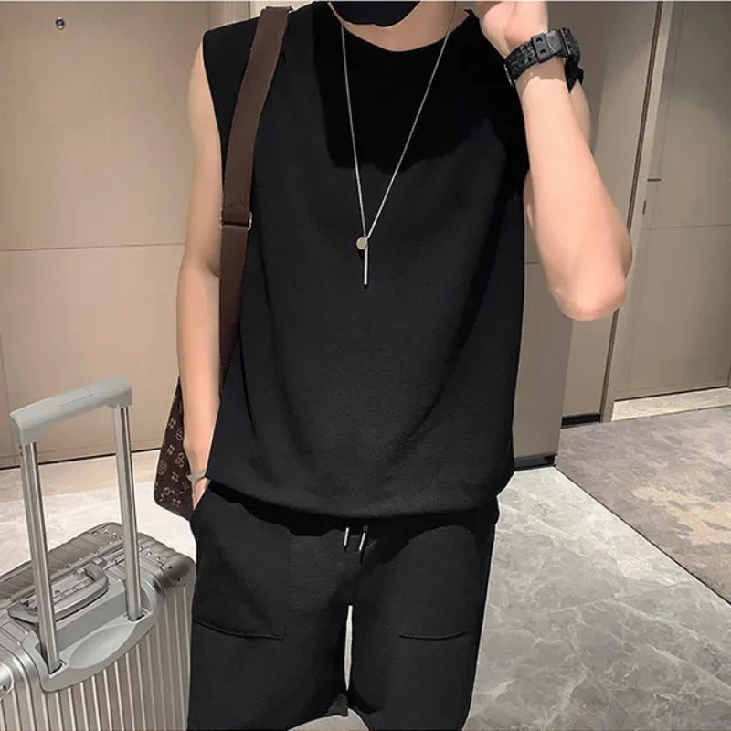 Tracksuit Plain Clothes for Men Jogger Sports Suits Smooth Male T Shirt Grey Top Jogging Shorts Sets Gym High Quality Fashion S