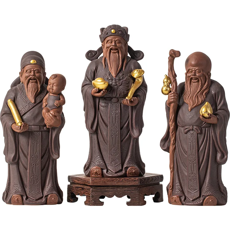 Ceramics Fulu Longevity Star sculptures and figurines Chinese mythological figures  Home Room Office Wealth Luck Feng Shui Decor