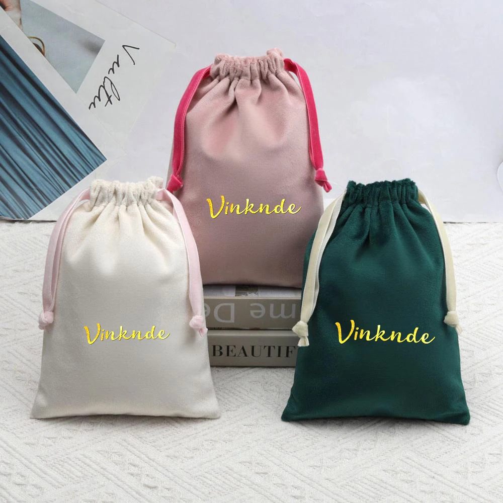 

50Pcs Custom Logo Jewelry Earrings Necklace Packaging Pouches Ribbon Drawstring Velvet Dust Bag Travel Gift Display Packing Sack