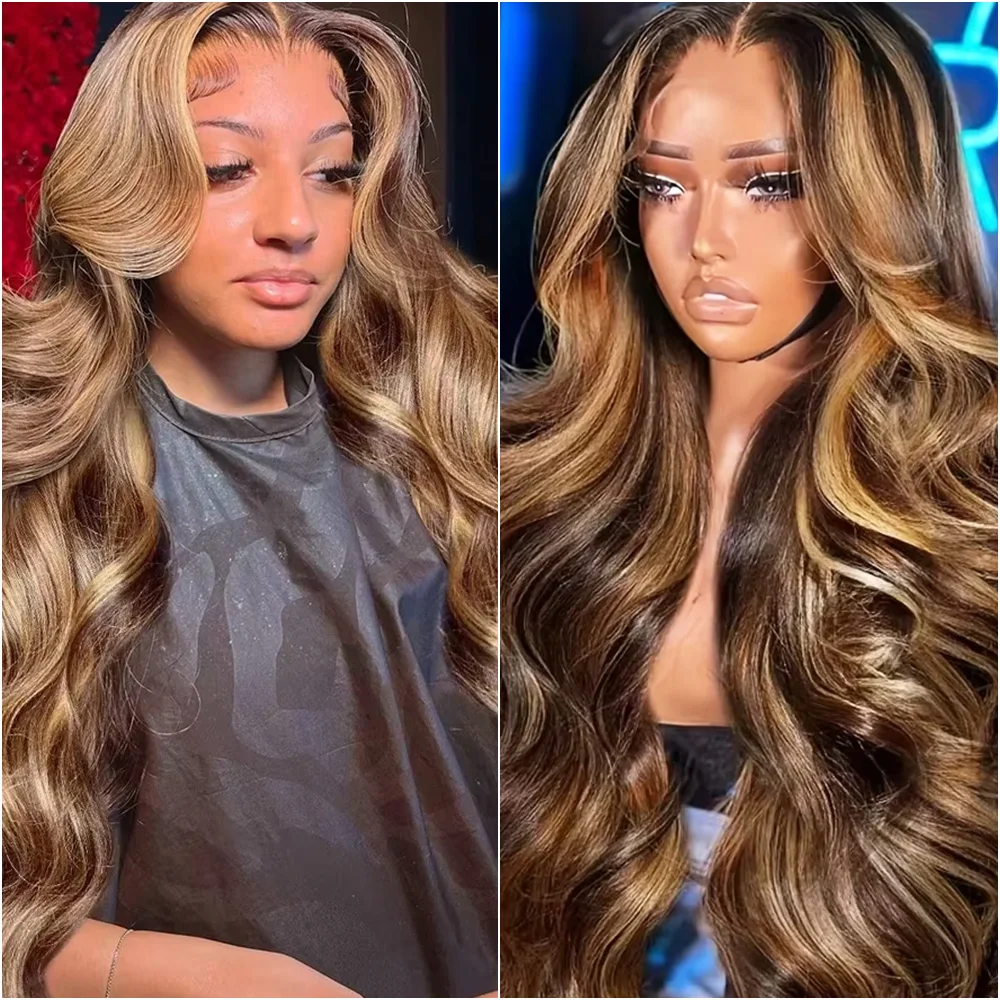 

P4/27 Highlight Wig Медовый блондин Цветной объемная волна 100% человеческие волосы 13x6 HD Фронтальные парики из человеческих волос для женщин Предварительно выщипанные 40 дюймов