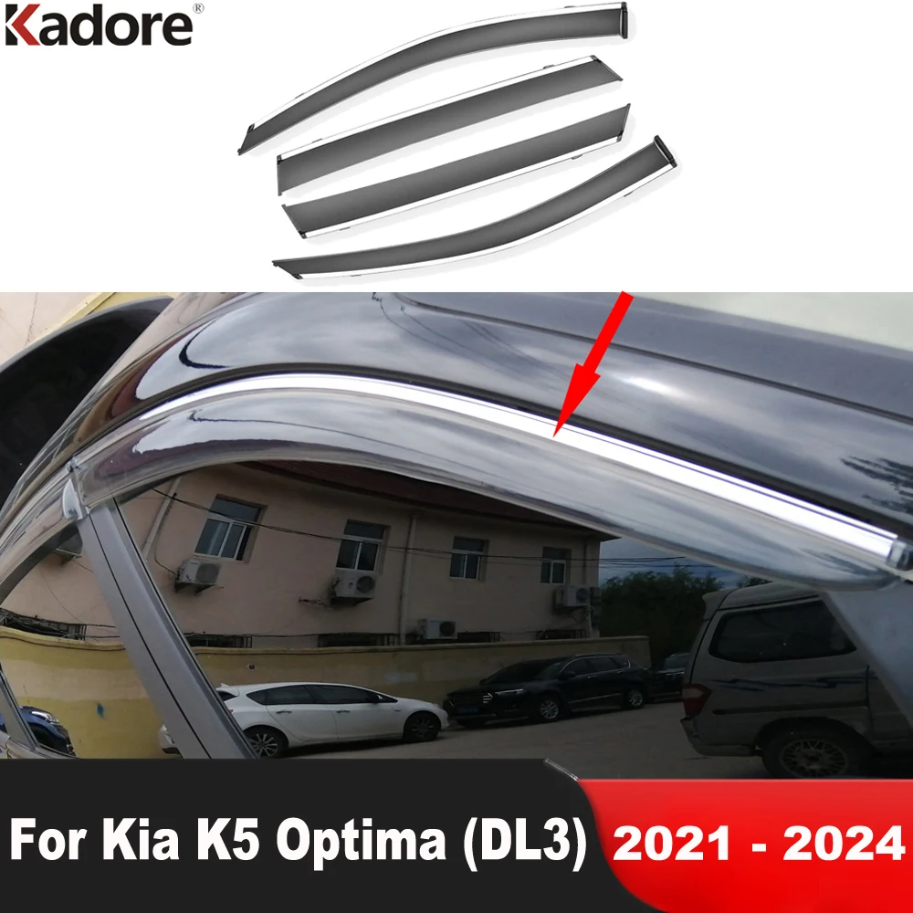 Car Window Deflectors For Kia K5 Optima DL3 2021 2022 2023 2024 Window Sun Guard Rain Vent Visor Cover Trim Accessories