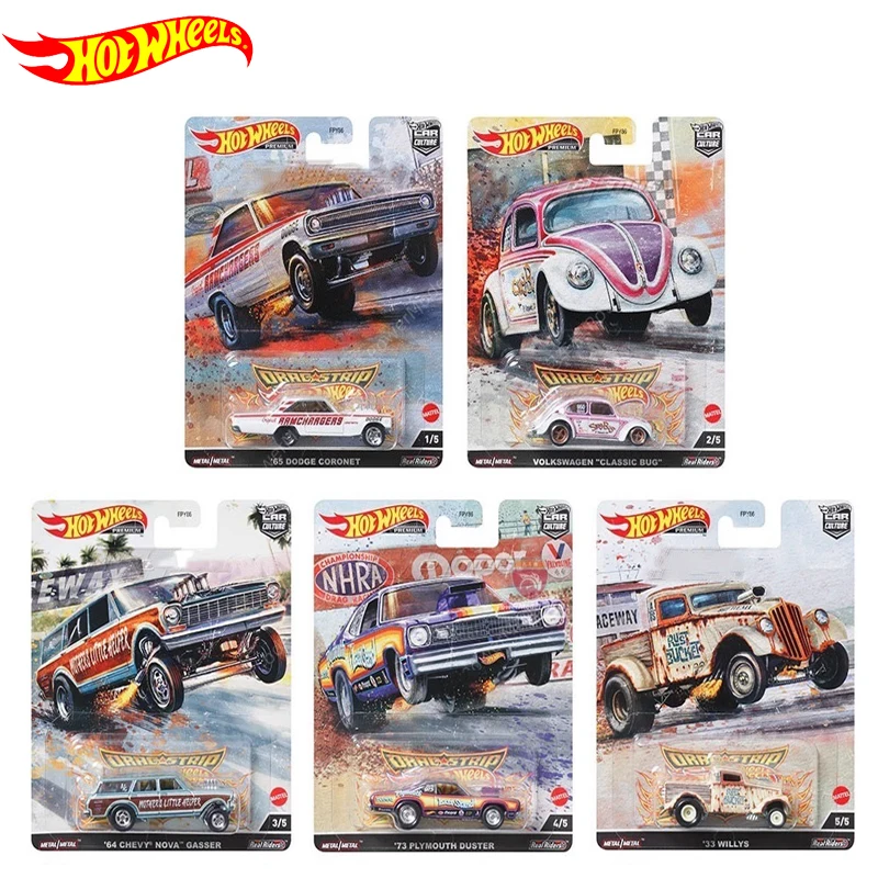 Original Hot Wheels Premium Car Culture Drag Strip 1:64 Voiture Diecast Model Dodge Coronet Volkswagen Chevy Nova Toys for Boys