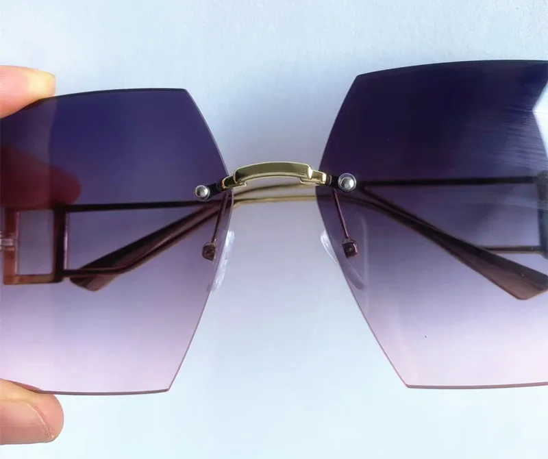 NEUE Sonnenbrille für Damen, Randlos, UV-Schutz, Eckige Brille mit Farbverlauf-Gläsern, Google-Legierungs-Bügel, Sonnenbrille – Detail 9