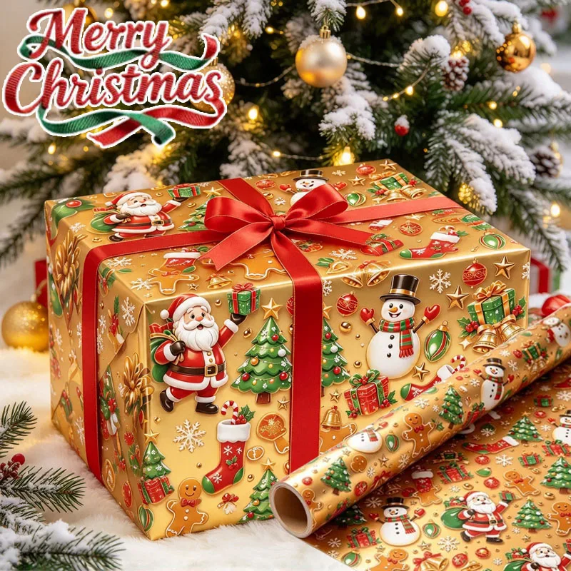 1-5Rolls Large Size Christmas Gift Wrap Paper Roll for Present Boxes Holiday Gifts Party Packaging and Seasonal Celebrations